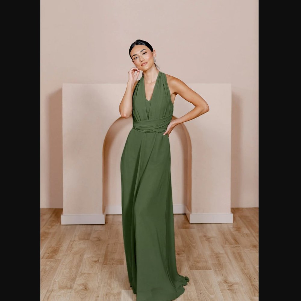 Revelry Devan Convertible Chiffon Bridesmaid Dress - Olive
